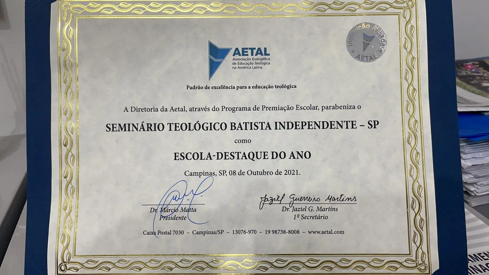 Registro da premiação da AETAL
